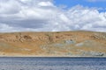 Nature-created image of Buddha`s eyes on the mountain on the shore of the sacred lake Manasarovar Royalty Free Stock Photo