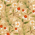 Nature decoration retro meadow daisy flower seamless pattern Royalty Free Stock Photo