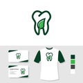 Nature dental logo design with business card and t shirt mockup