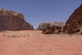 Nature, desert and rocks of Wadi Rum (Valley of the Moon), Jordan. UNESCO World Heritage. Panorama Royalty Free Stock Photo