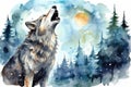 Dog animal nature forest wolf background night illustration moon predator wild howl tree