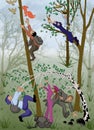 Nature, drawing, cartoon, nature protection, forest pests, leaves, forest, trees, green, cartoon, camping, people, bullies, spring