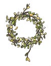 nature drawing, green plant spring wreath art