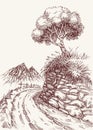 Nature drawing, mountains landscape