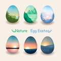 Nature egg easter. View landscape in egg easter