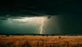 Nature electricity powers the weather, creating a dark, thunderstorm filled sky generated by AI