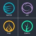 Nature 4 elements in circle abstract icon sign wiht Water, Fire, Earth, Air. vector design Royalty Free Stock Photo