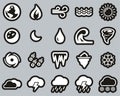 Nature Elements Icons White On Black Sticker Set Big Royalty Free Stock Photo