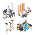Nature energy factory. Powerful ecology geothermal building bio development sources vector isometric collection
