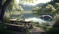 Nature Escape A Serene Picnic Spot Surrounded. Generative AI