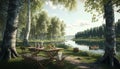 Nature Escape A Serene Picnic Spot Surrounded. Generative AI