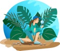 A nature explorer girl with a magnifying glass