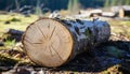 Nature fallen tree reveals the beauty of its growth rings generated by AI Royalty Free Stock Photo