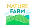 Nature Farm, Farmer Banner with Green Meadow or Field. Ecological Natural Fresh and Tasty Products Growing Icon or Label