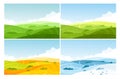 Nature field landscape in four seasons set, cartoon summer spring autumn winter scenes Royalty Free Stock Photo