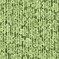 Nature floral seamless pattern. Twigs with green leaves and abstract transparent light yellow flowers on textured striped Royalty Free Stock Photo