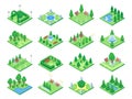 Nature forest elements, plants symbol and green trees for city 3d isometric game map. Isolated park tree vector icons Royalty Free Stock Photo