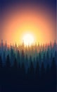 Nature forest Natural Pine forest mountains horizon Landscape wallpaper Sunrise and sunset Illustration vector style