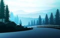 Nature forest Natural Pine forest mountains horizon Landscape wallpaper and the route Sunrise and sunset Illustration vector style Royalty Free Stock Photo