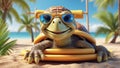 nature funny cartoon turtle comedian beach wearing sunglasses happy