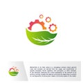 Nature Gear logo Design Vector Template. Mechanic with Leaf Icon Symbol. Colorful Icon Royalty Free Stock Photo