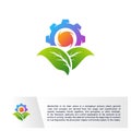 Nature Gear logo Design Vector Template. Mechanic with Leaf Icon Symbol. Colorful Icon Royalty Free Stock Photo