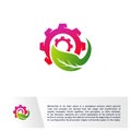 Nature Gear logo Design Vector Template. Mechanic with Leaf Icon Symbol. Colorful Icon