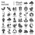 Nature glyph SIGNED icon set, environment symbols collection, vector sketches, logo illustrations, conservation signs Royalty Free Stock Photo