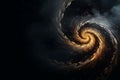 Golden smoking tornado spiral illustration on black background