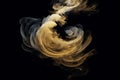 Golden smoking tornado spiral illustration on black background