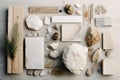 Top view of various stones and nature objects on bright background Royalty Free Stock Photo