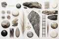 Top view of various stones and nature objects on bright background Royalty Free Stock Photo