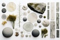 Top view of various stones and nature objects on bright background Royalty Free Stock Photo