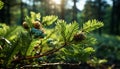 Nature green beauty blooms in the coniferous forest during springtime generated by AI