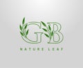 Nature Green Leaf Letter G, B and GB Logo Design. monogram logo. Simple Swirl Green Leaves Alphabet Icon Royalty Free Stock Photo