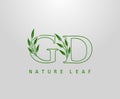 Nature Green Leaf Letter G, D and GD Logo Design. monogram logo. Simple Swirl Green Leaves Alphabet Icon Royalty Free Stock Photo