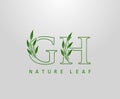 Nature Green Leaf Letter G, H and GH Logo Design. monogram logo. Simple Swirl Green Leaves Alphabet Icon