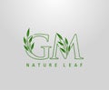 Nature Green Leaf Letter G, M and GM Logo Design. monogram logo. Simple Swirl Green Leaves Alphabet Icon Royalty Free Stock Photo