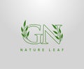 Nature Green Leaf Letter G, N and GN Logo Design. monogram logo. Simple Swirl Green Leaves Alphabet Icon Royalty Free Stock Photo