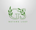 Nature Green Leaf Letter G, S and GS Logo Design. monogram logo. Simple Swirl Green Leaves Alphabet Icon Royalty Free Stock Photo