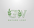 Nature Green Leaf Letter G, W and GW Logo Design. monogram logo. Simple Swirl Green Leaves Alphabet Icon Royalty Free Stock Photo