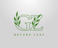 Nature Green Leaf Letter G, Z and GZ Logo Design. monogram logo. Simple Swirl Green Leaves Alphabet Icon Royalty Free Stock Photo