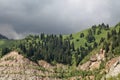 Nature of green trees and mounts, near Medeo in Almaty, Kazakhstan,Asia Royalty Free Stock Photo