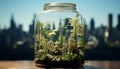 Nature growth in a transparent jar, underwater, with green plants generated by AI Royalty Free Stock Photo