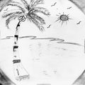 Coconut tree in the beach sketch art