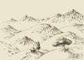 Nature drawing, mountains ranges sketch