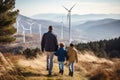 Nature lifestyle electricity happy turbine family father together happiness childhood