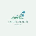 Nature Health Herbal Oils Abstract Vector Sign, Symbol, Logo Template. Hand Drawn Colorful Flower Branch Illustration