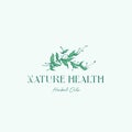 Nature Health Herbal Oils Abstract Vector Sign, Symbol, Logo Template. Hand Drawn Colorful Herbs Branch Illustration