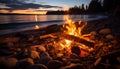 Nature heat ignites glowing campfire, a summer evening relaxation generated by AI Royalty Free Stock Photo